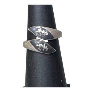 Vintage Sterling Silver Wrap Ring Adjustable Small 4 5 6 Black Siam 925 Estate